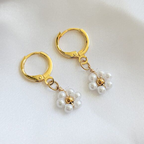 Jewelry - 5/$25 Tiny Pearl Flower Huggie Hoop Earrings